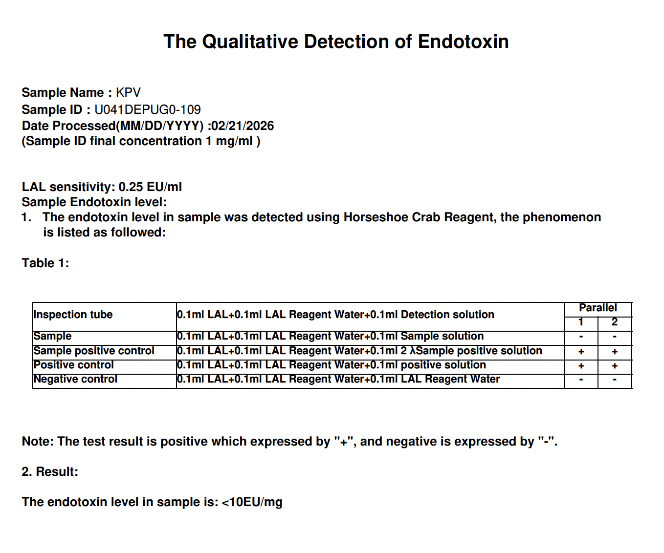 KPV Endotoxin Report