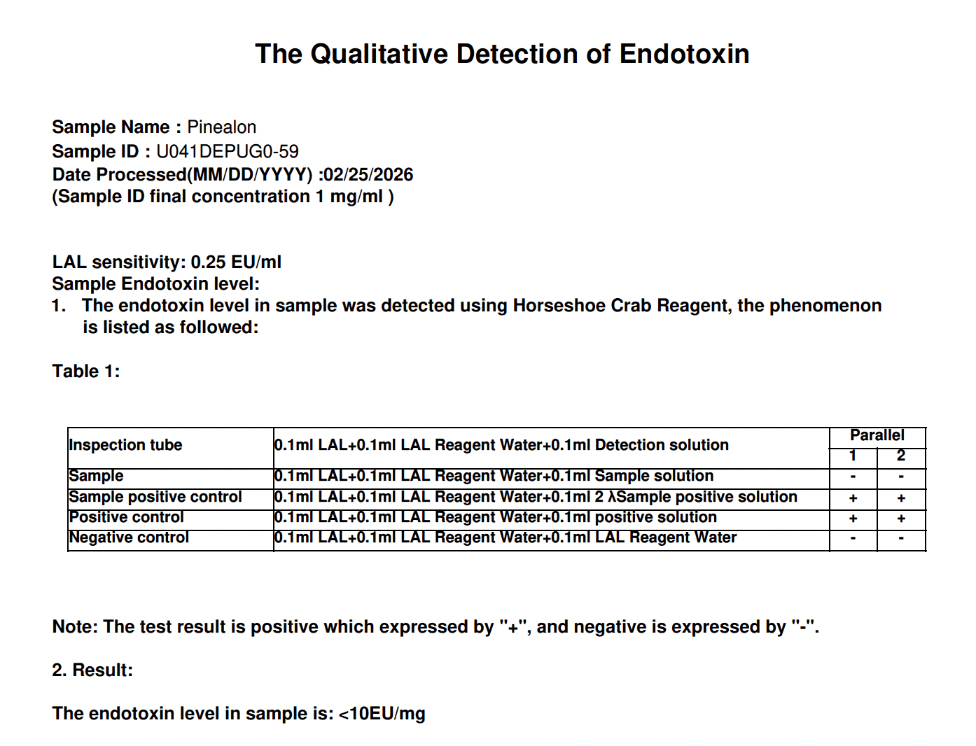 Pinealon Endotoxin Report