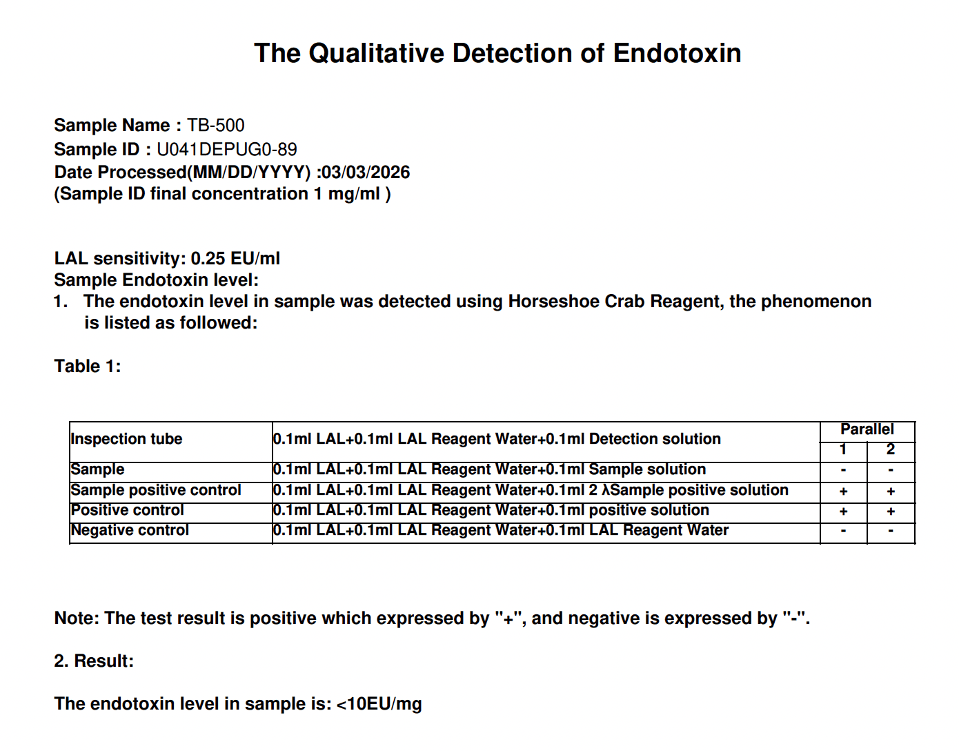 TB-500 Endotoxin Report